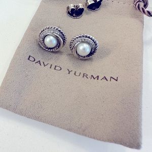 David Yurman Women’s White Pearl Crossover Earrings with Diamonds